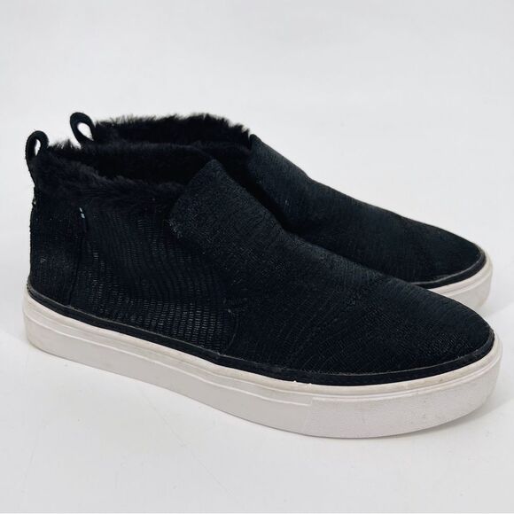 Toms Shoes - Toms Paxton Slip On Shoes Sneakers Suede Faux Shearling Black Leather Lizard 7